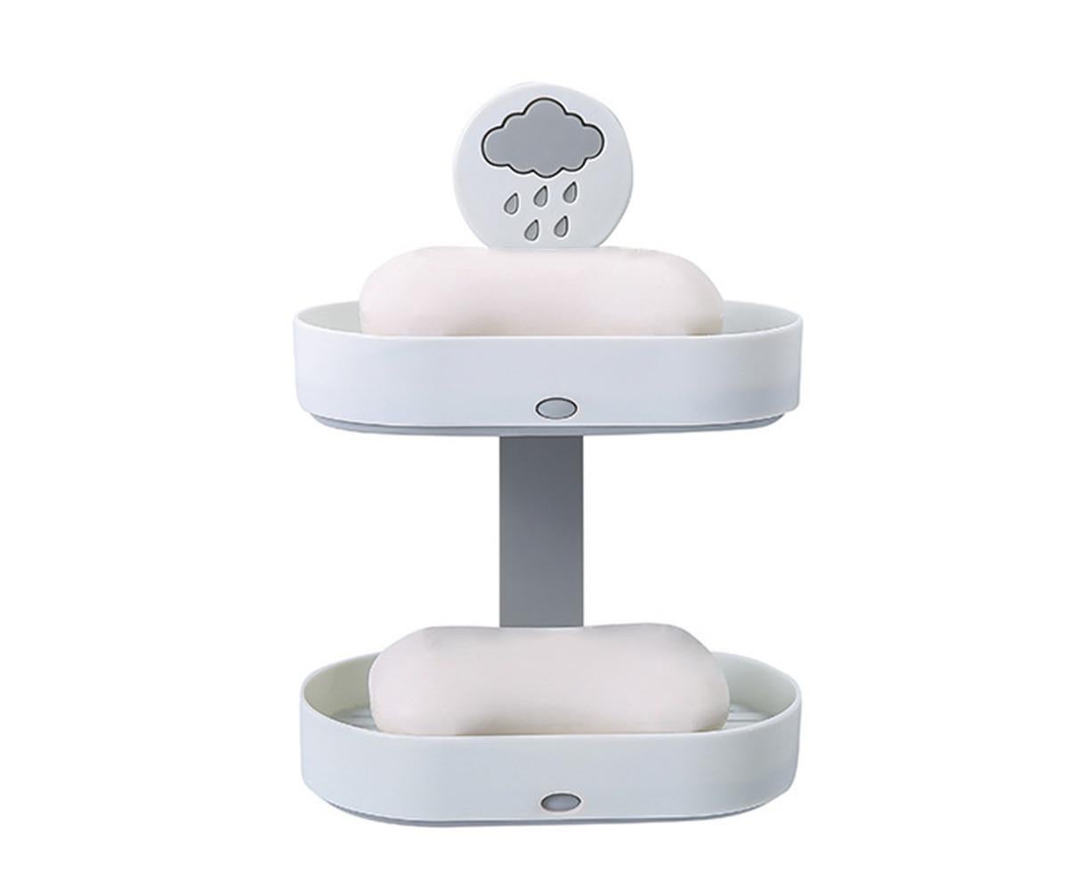 2-layer Cute Cloud Punch Free Soap Storage Box Draining Rack Bathroom Organizer-Light Blue V1263-JX-2515