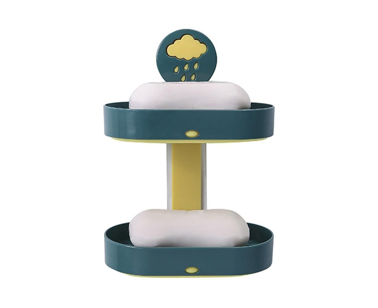 2-layer Cute Cloud Punch Free Soap Storage Box Draining Rack Bathroom Organizer-Light Blue V1263-JX-2515