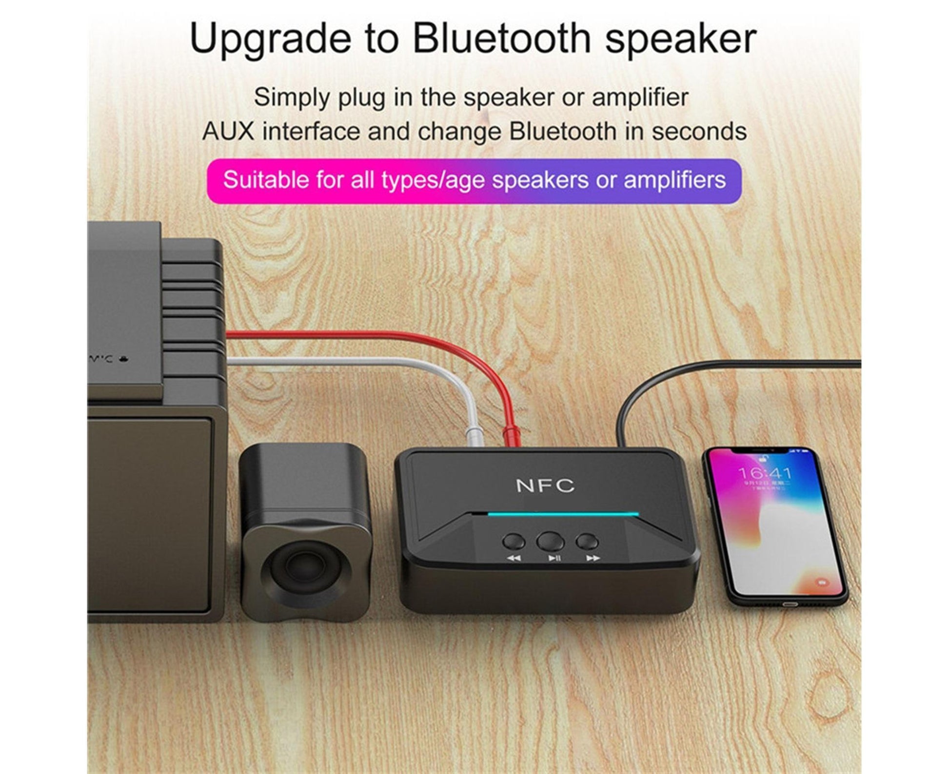 Car Wireless NFC Bluetooth-compatible 5.0 Receiver AV AUX HiFi Stereo Audio Music Adapter - Black V1263-JX-254