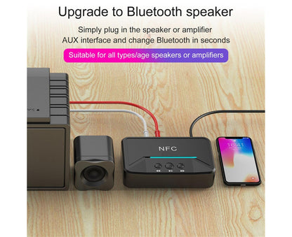 Car Wireless NFC Bluetooth-compatible 5.0 Receiver AV AUX HiFi Stereo Audio Music Adapter - Black V1263-JX-254
