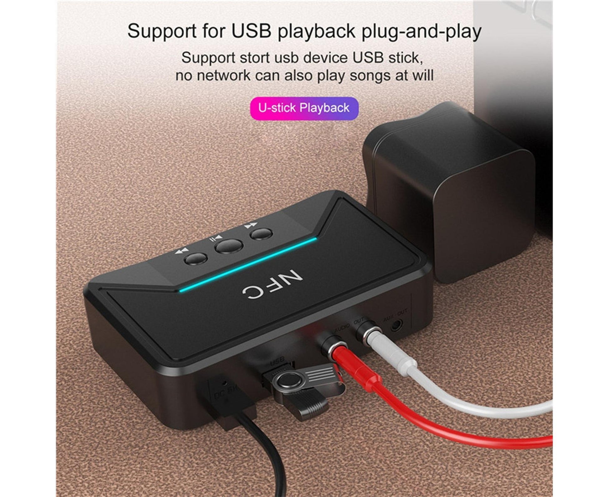 Car Wireless NFC Bluetooth-compatible 5.0 Receiver AV AUX HiFi Stereo Audio Music Adapter - Black V1263-JX-254