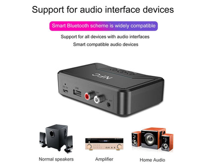 Car Wireless NFC Bluetooth-compatible 5.0 Receiver AV AUX HiFi Stereo Audio Music Adapter - Black V1263-JX-254