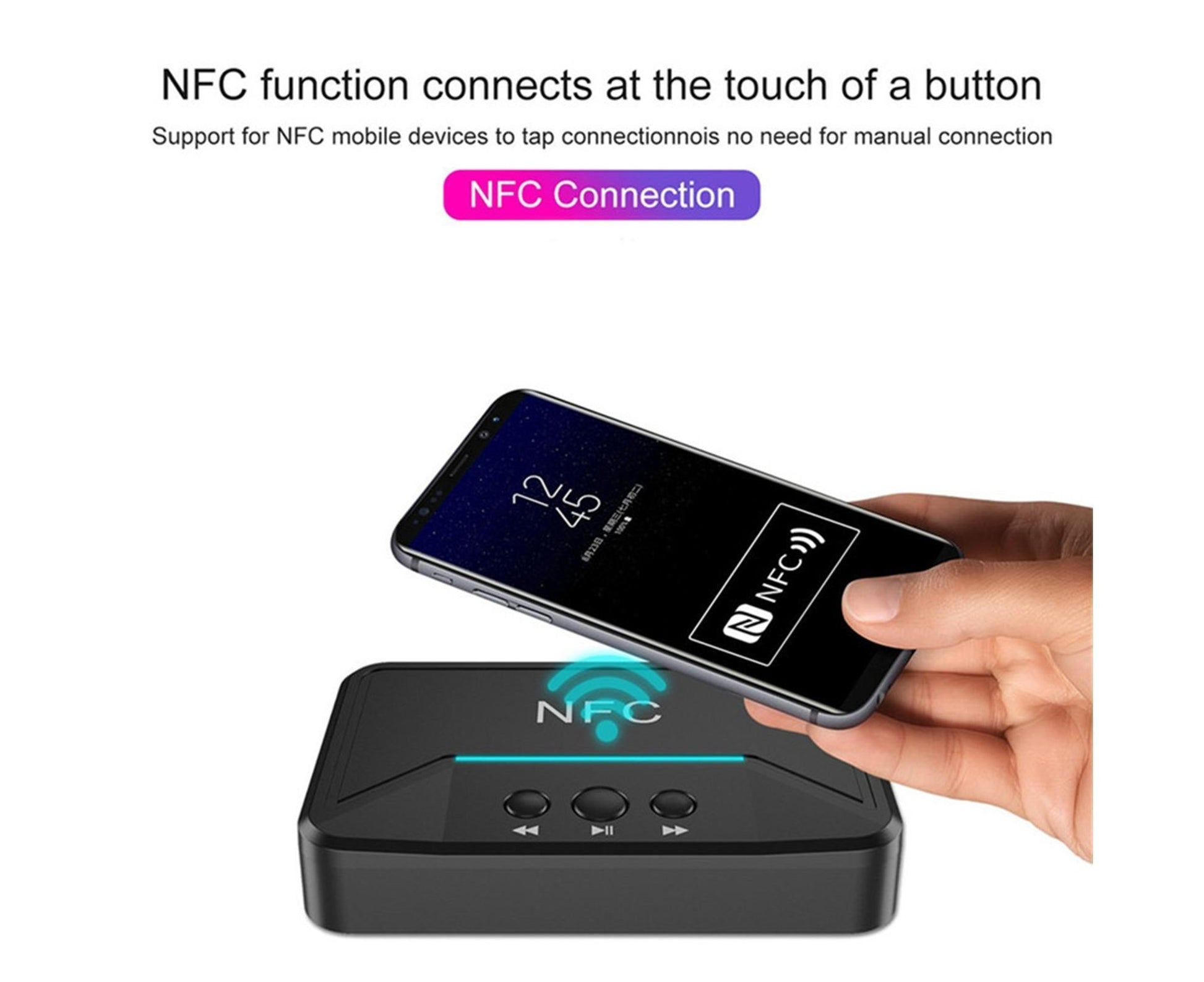 Car Wireless NFC Bluetooth-compatible 5.0 Receiver AV AUX HiFi Stereo Audio Music Adapter - Black V1263-JX-254