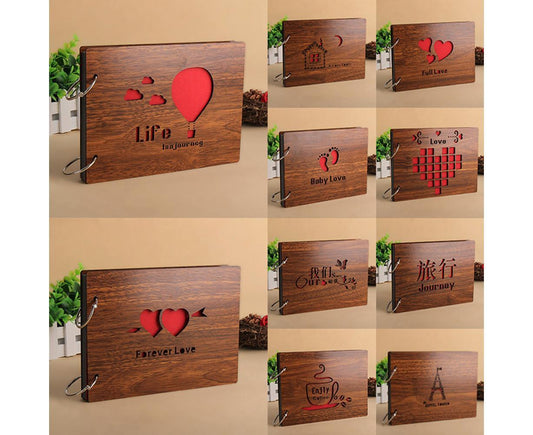 8 inch Vintage Wood Cover Photo Album Book Black Pages Anniversary Scrapbook V1263-JX-2554