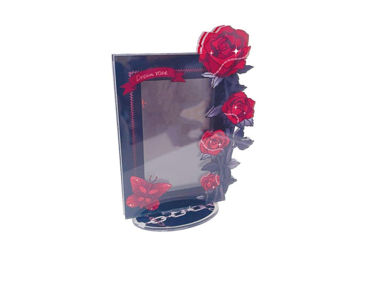 Acrylic Photocard Holder Rose Lily Flower Theme Heavy Duty Standing Mini Photo Stand Picture Display Frame V1263-JX-2561