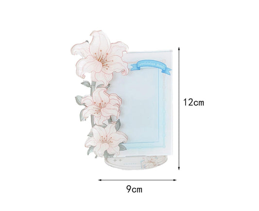 Acrylic Photocard Holder Rose Lily Flower Theme Heavy Duty Standing Mini Photo Stand Picture Display Frame V1263-JX-2561