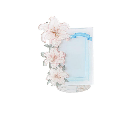Acrylic Photocard Holder Rose Lily Flower Theme Heavy Duty Standing Mini Photo Stand Picture Display Frame V1263-JX-2564
