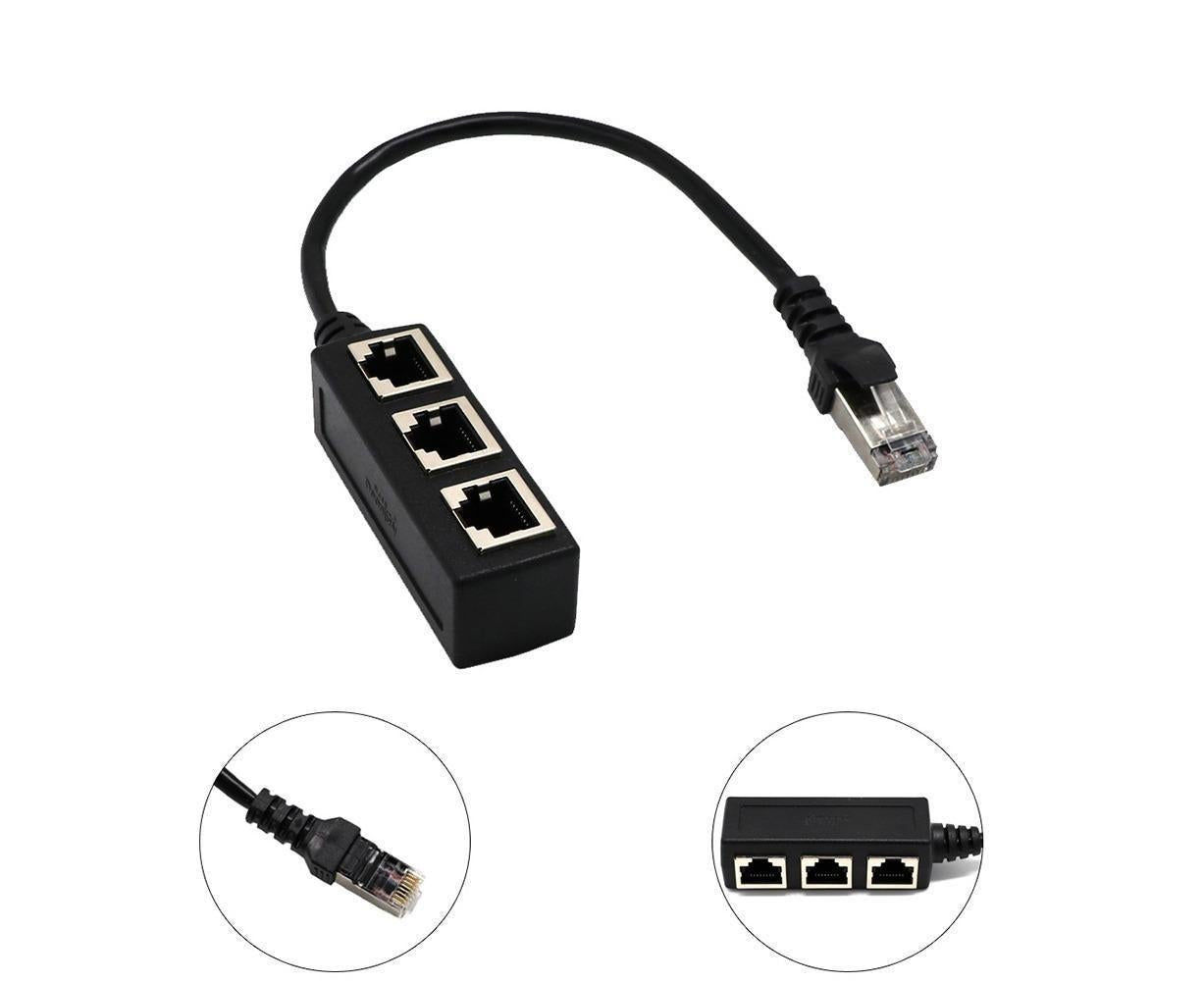 Ethernet Network RJ45 1 Male to 3 Female Connector Splitter Converter Cable - Black V1263-JX-258