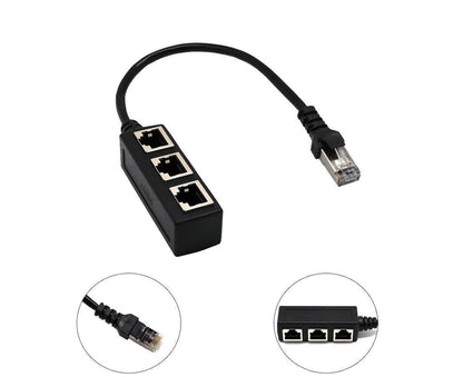 Ethernet Network RJ45 1 Male to 3 Female Connector Splitter Converter Cable - Black V1263-JX-258