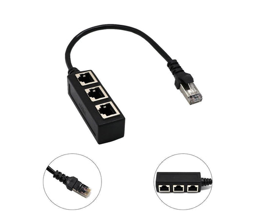 Ethernet Network RJ45 1 Male to 3 Female Connector Splitter Converter Cable - Black V1263-JX-258