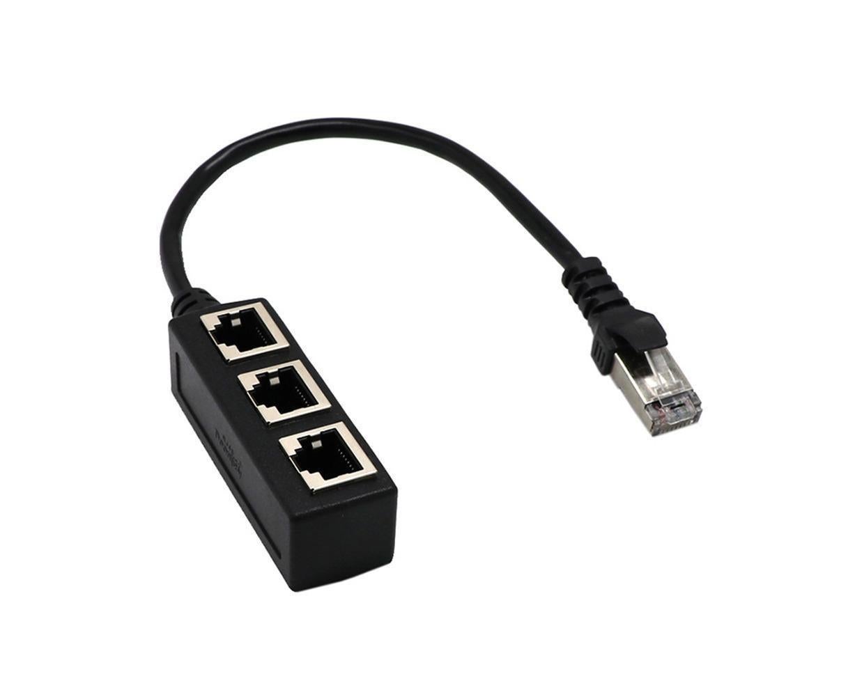 Ethernet Network RJ45 1 Male to 3 Female Connector Splitter Converter Cable - Black V1263-JX-258