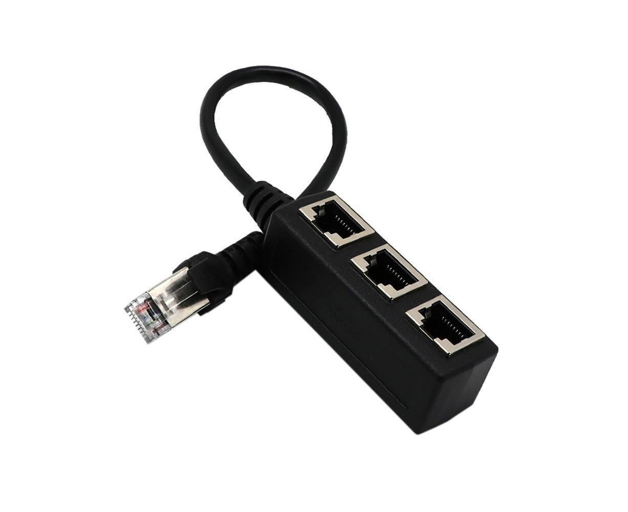 Ethernet Network RJ45 1 Male to 3 Female Connector Splitter Converter Cable - Black V1263-JX-258