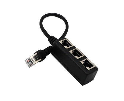 Ethernet Network RJ45 1 Male to 3 Female Connector Splitter Converter Cable - Black V1263-JX-258