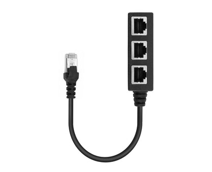 Ethernet Network RJ45 1 Male to 3 Female Connector Splitter Converter Cable - Black V1263-JX-258