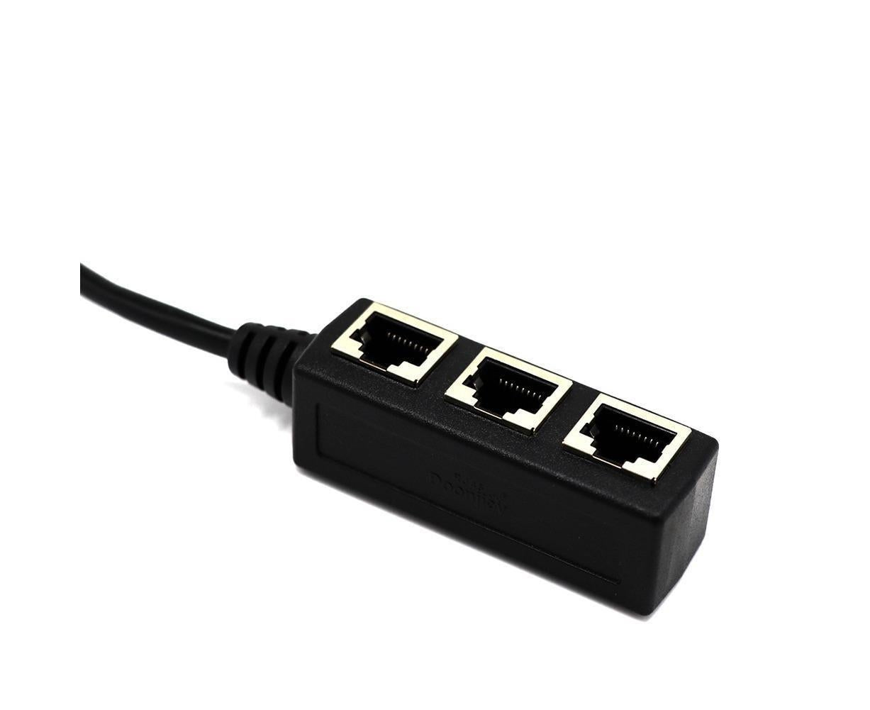 Ethernet Network RJ45 1 Male to 3 Female Connector Splitter Converter Cable - Black V1263-JX-258