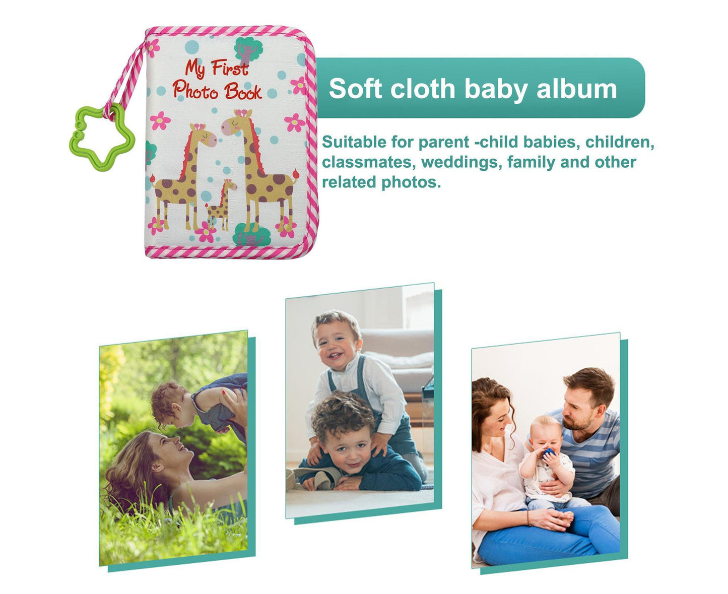 babies Photo Album Promote Brain Development Create Lasting Memories Soft Cloth Photo Book for babiess - Pink V1263-JX-2580