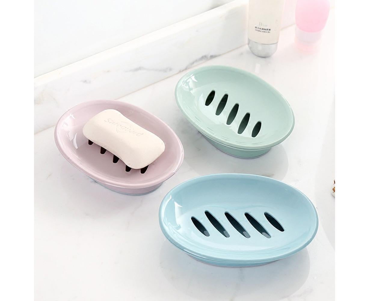 Double Layers Oval Soap Storage Holder Box Stand Kitchen Bathroom Accessories-Green V1263-JX-2592
