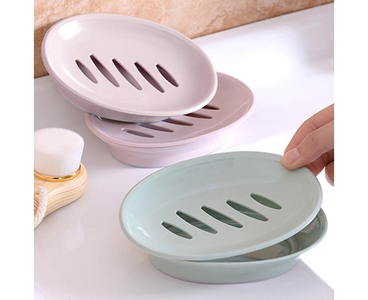 Double Layers Oval Soap Storage Holder Box Stand Kitchen Bathroom Accessories-Green V1263-JX-2592