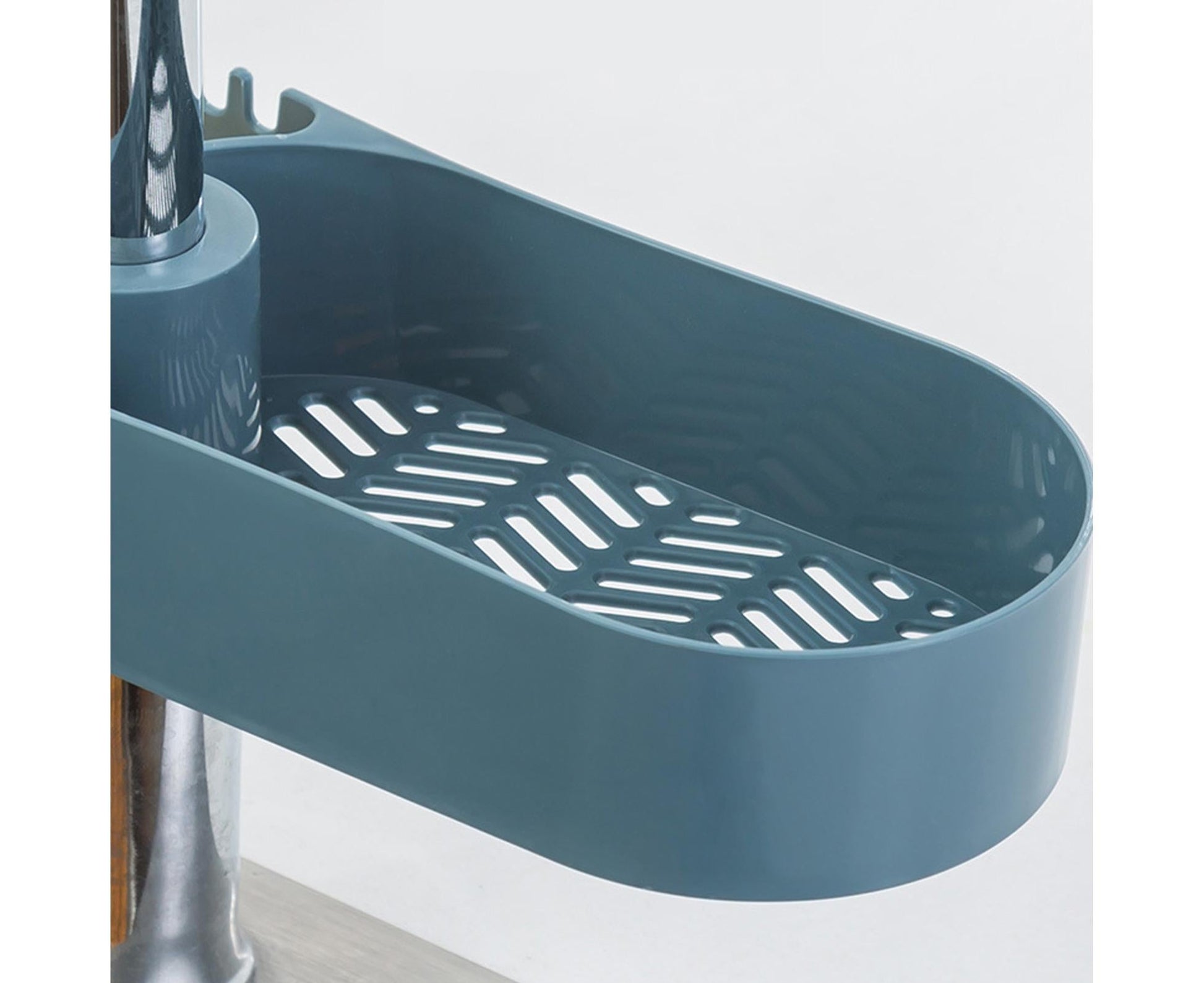 Drain Basket Multi-use Hollow Plastic Creative Soap Sponge Sink Rack Holder for Kitchen-Blue V1263-JX-2593