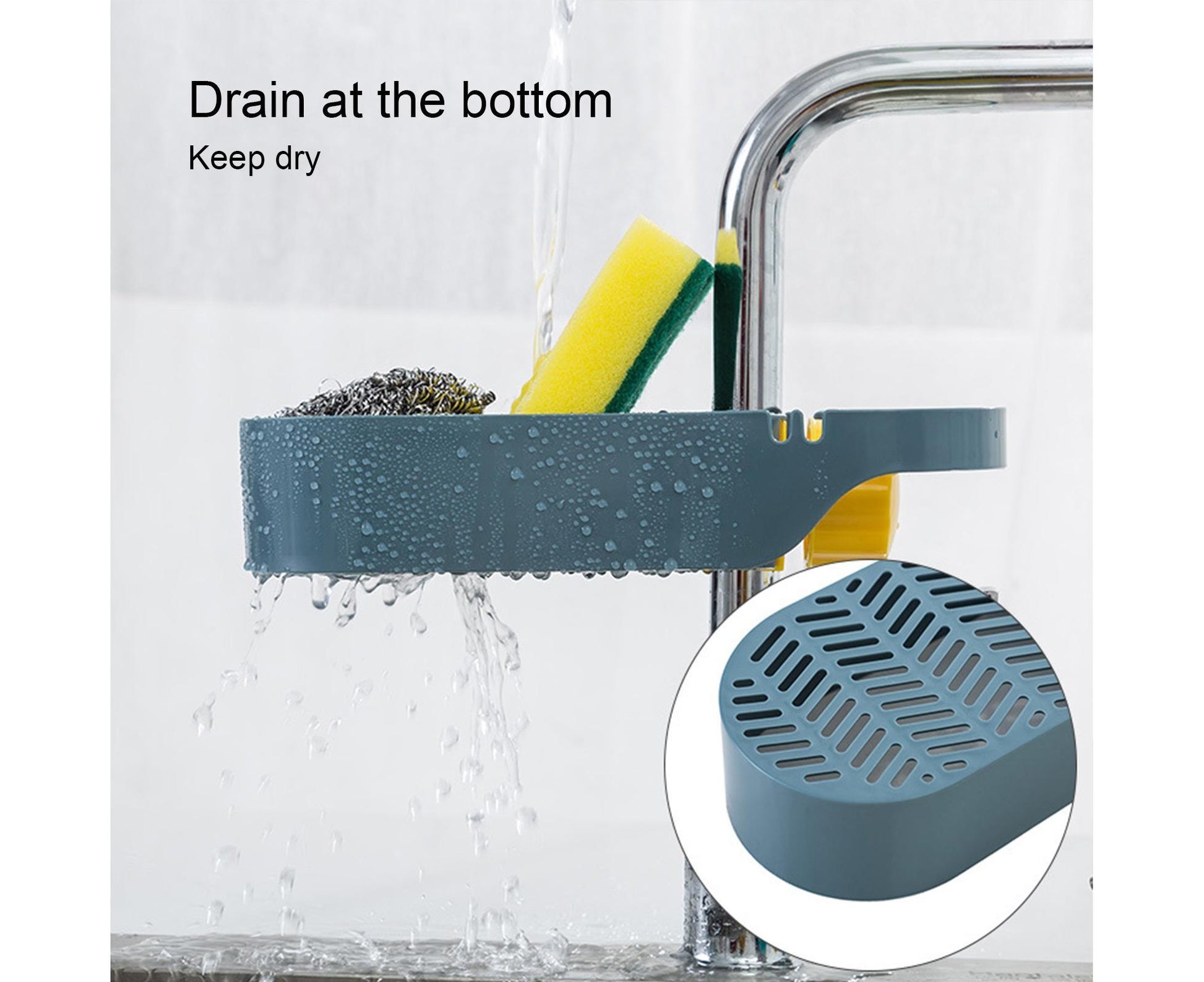 Drain Basket Multi-use Hollow Plastic Creative Soap Sponge Sink Rack Holder for Kitchen-Blue V1263-JX-2593
