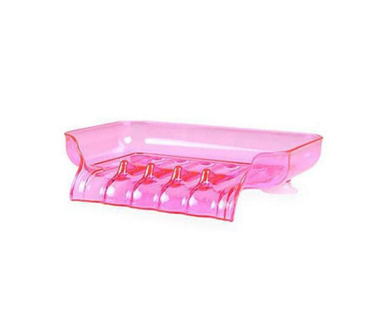 Kitchen Basin Sink Soap Dish Tray Water Draining Holder Suction Cup Bathroom Box-Pink V1263-JX-2604