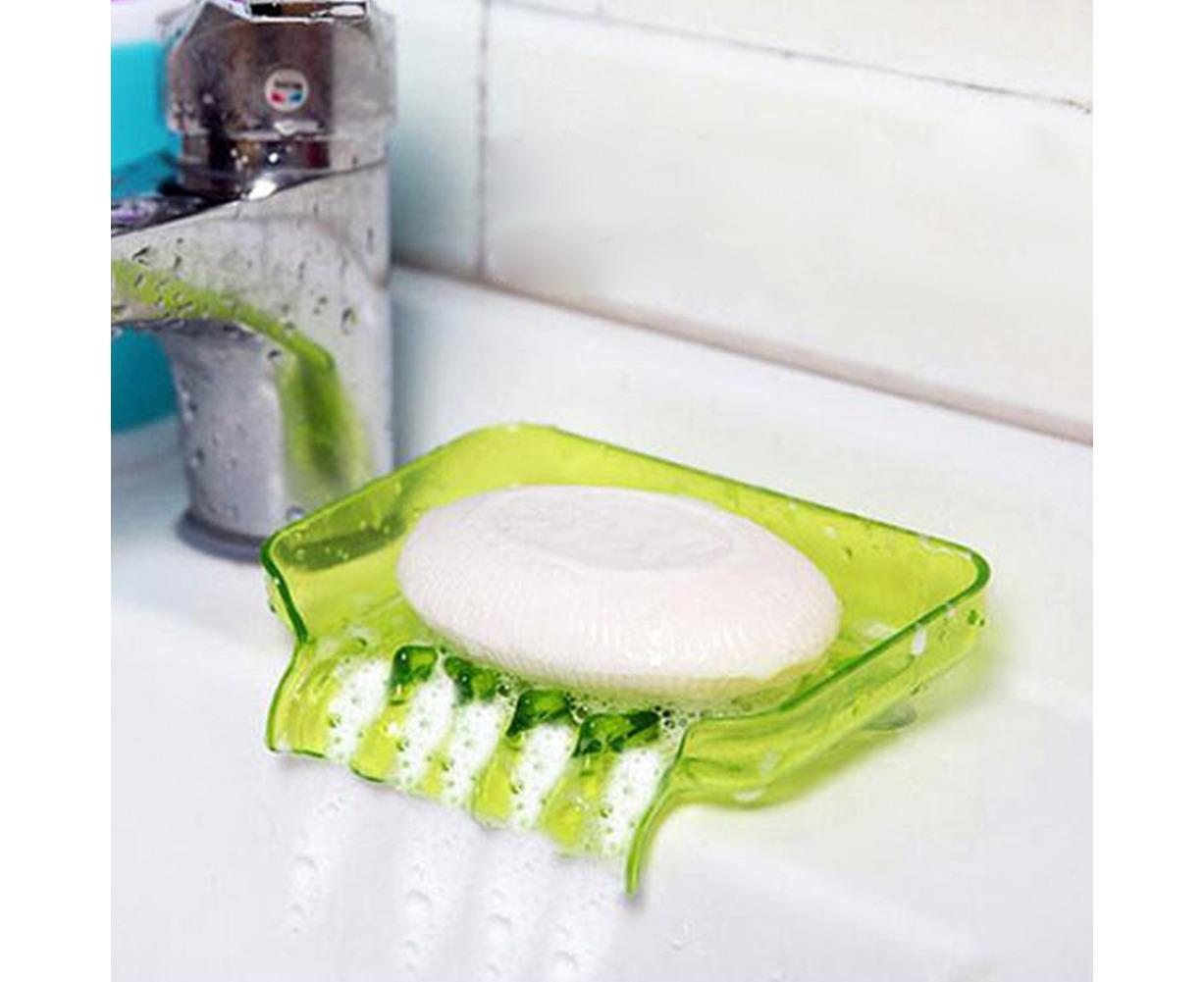 Kitchen Basin Sink Soap Dish Tray Water Draining Holder Suction Cup Bathroom Box-Pink V1263-JX-2604