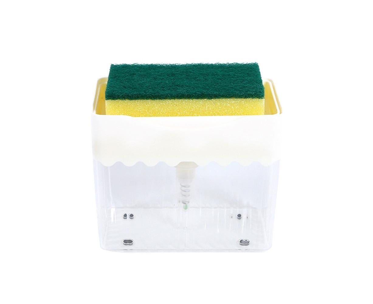 Kitchen Soap Dishwashing Detergent Press Dispenser Sponge Cleaning Pad Container-White V1263-JX-2606