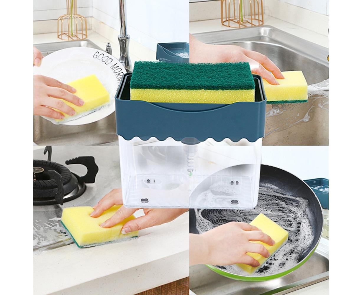 Kitchen Soap Dishwashing Detergent Press Dispenser Sponge Cleaning Pad Container-White V1263-JX-2606