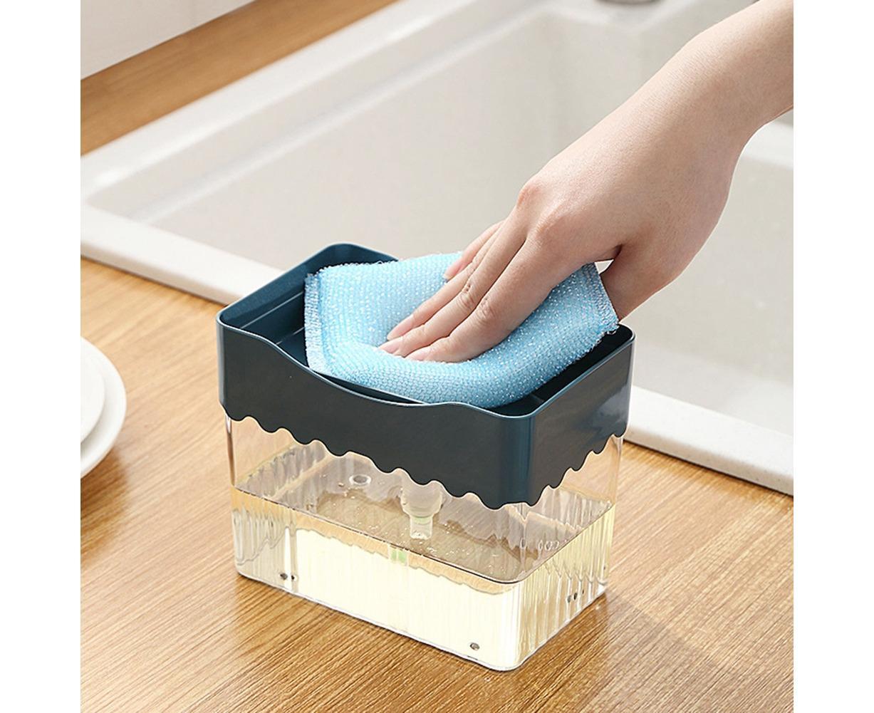 Kitchen Soap Dishwashing Detergent Press Dispenser Sponge Cleaning Pad Container-White V1263-JX-2606