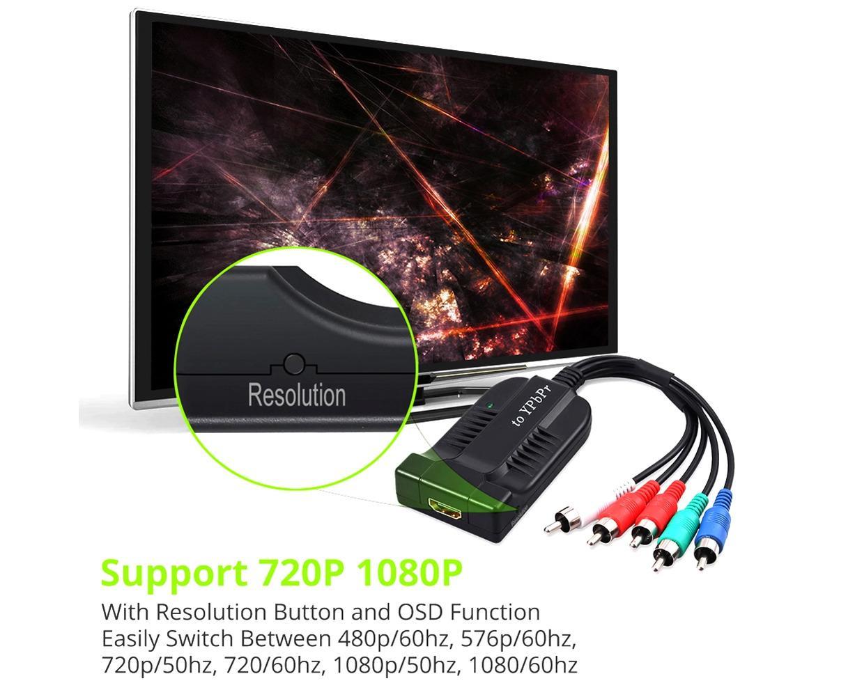 HDMI-compatible to 1080p Component Video YPbPr 5RCA RGB Converter Adapter R/L Audio Output - Black V1263-JX-261