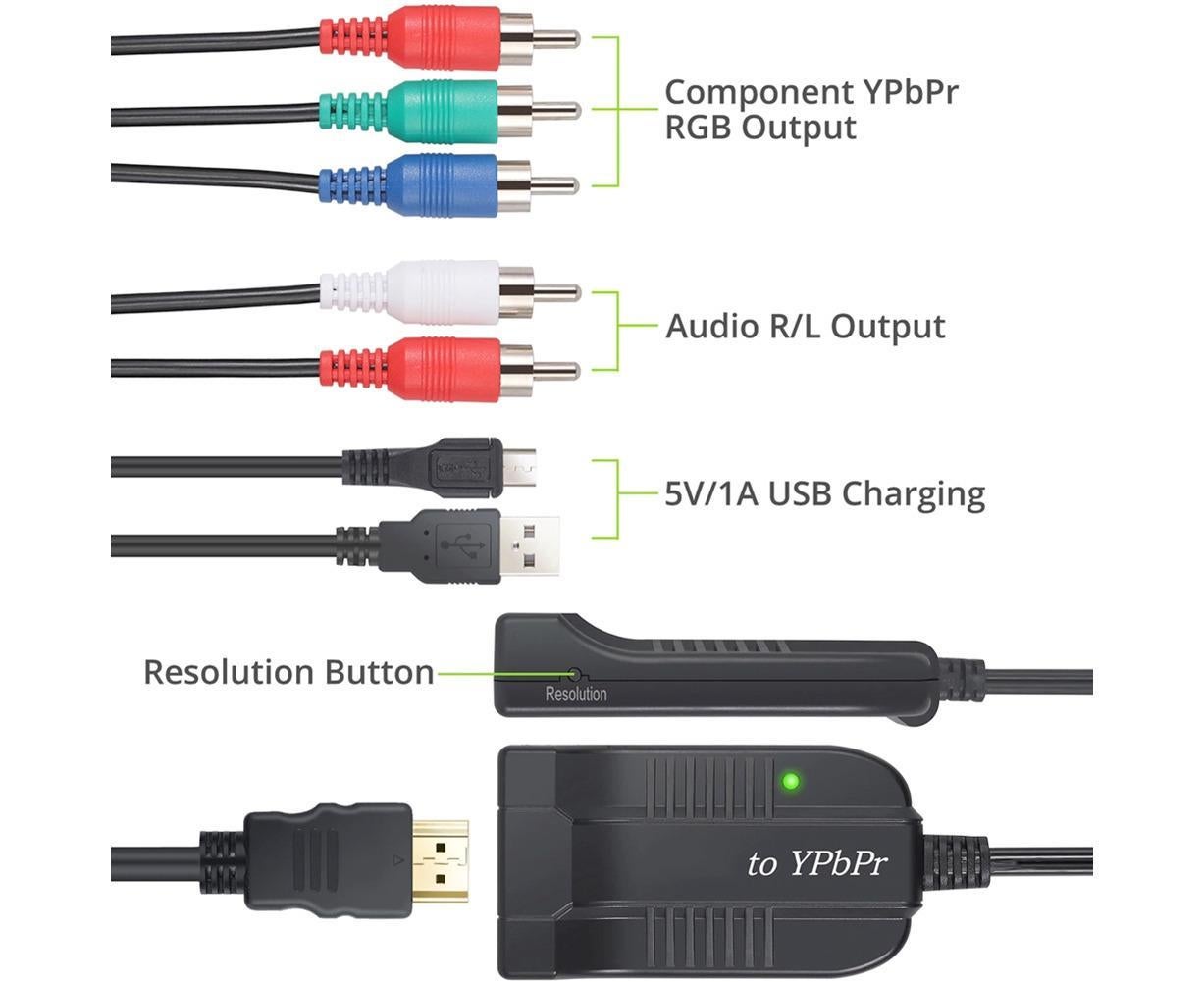 HDMI-compatible to 1080p Component Video YPbPr 5RCA RGB Converter Adapter R/L Audio Output - Black V1263-JX-261