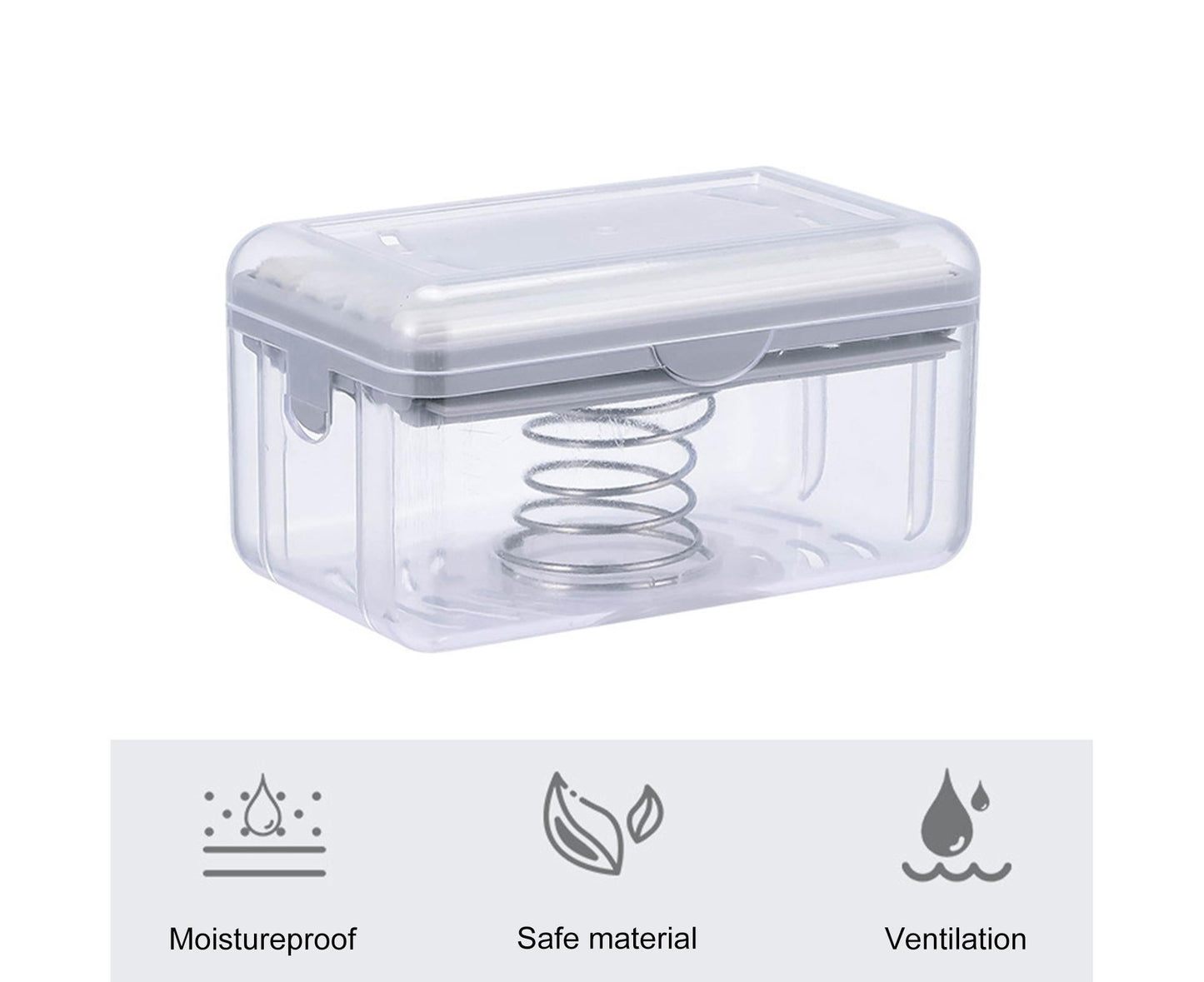 Multifunctional Soap Box Drainable Eco-friendly Built-in Spring Soap Holder Household Supplies-Grey V1263-JX-2610