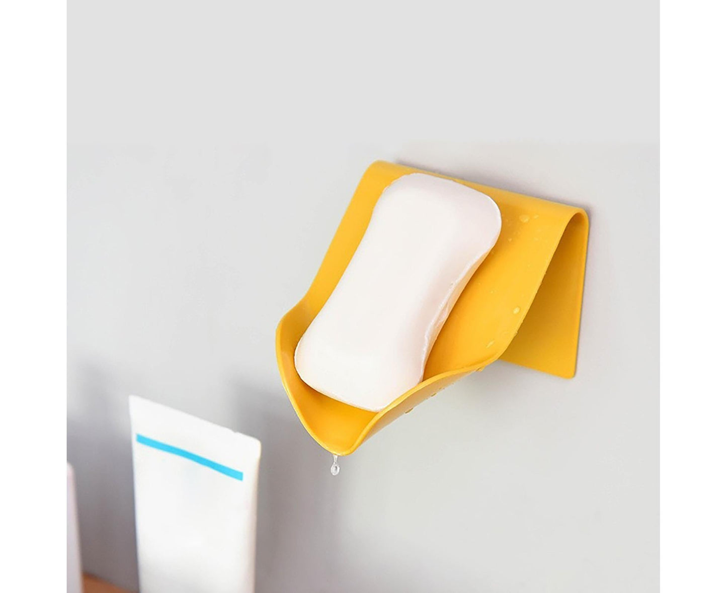 Seamless Wall-Mounted Hole-Free Soap Holder Bathroom Drainage Storage Rack Box-Yellow V1263-JX-2633