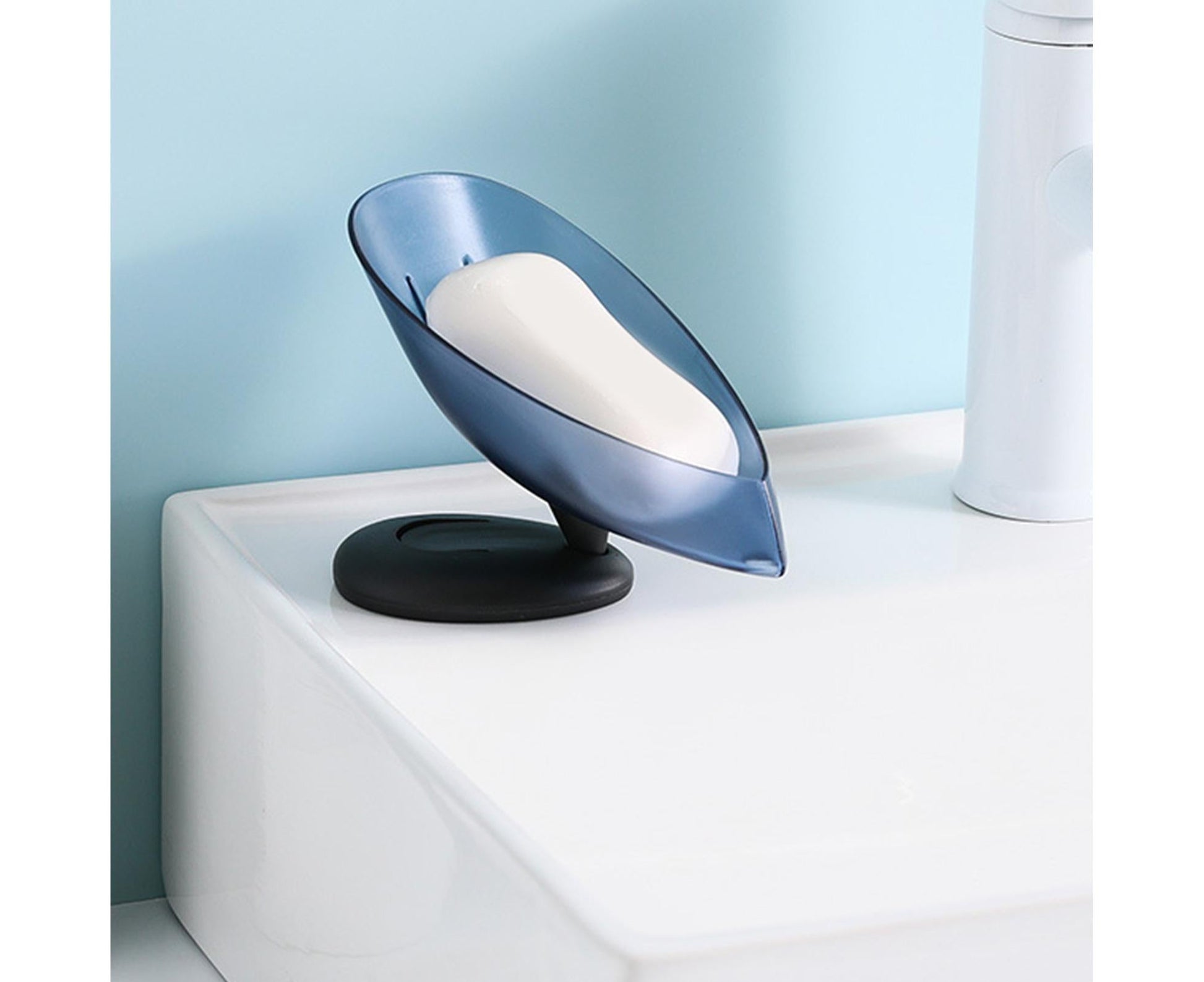 Soap Box Creative Shape Space-saving Plastic Rotatable Drain Soap Storage Holder Tray for Home-Blue V1263-JX-2638