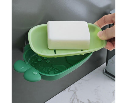 Soap Box Double Layer Punch-free PP Wall Mount Home Soap Dishes for Bathroom-Green V1263-JX-2642