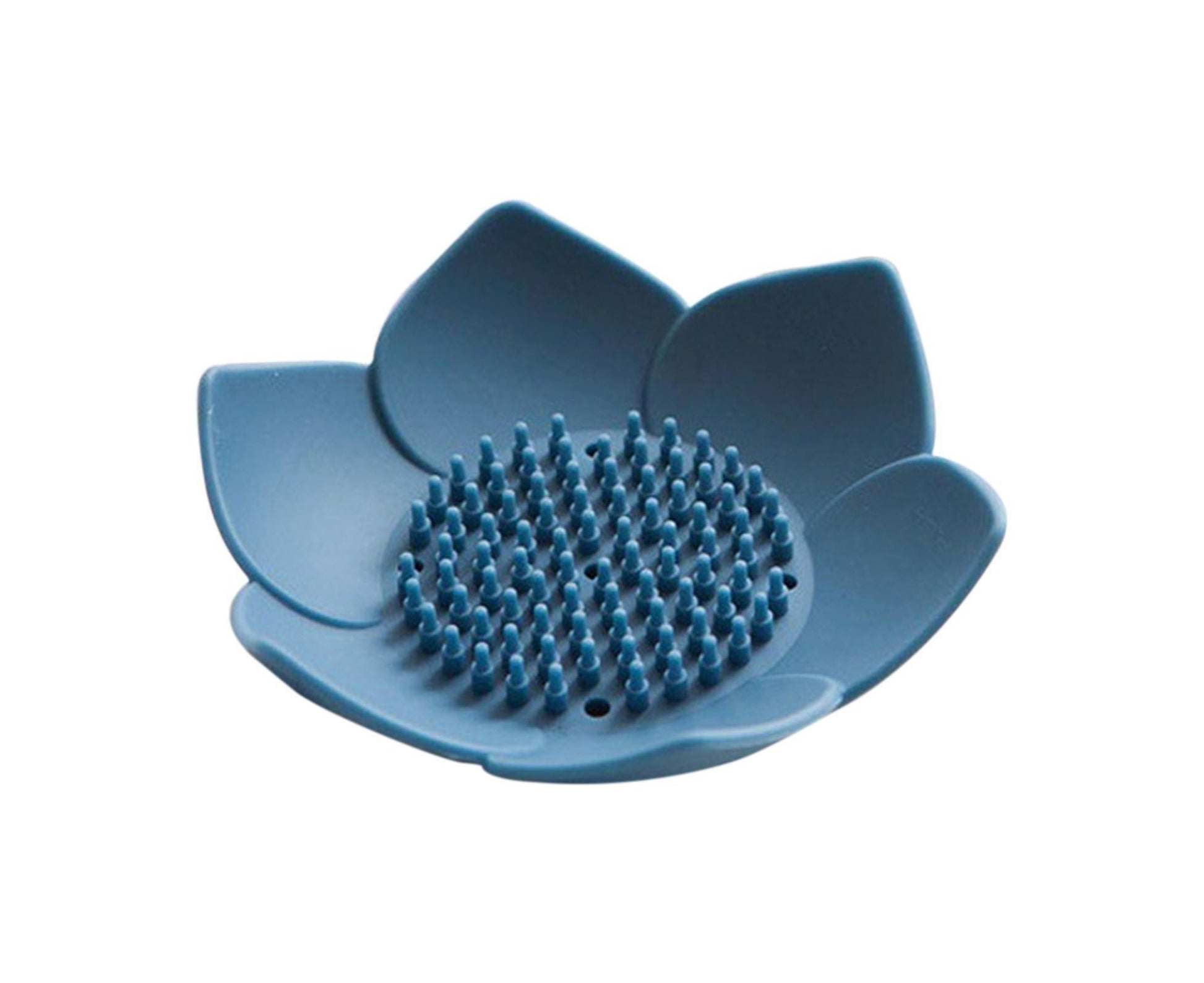 Soap Box Non-slip Lightweight Lotus Shape Box Silicone Draining Soap Dish for Home-Blue V1263-JX-2645