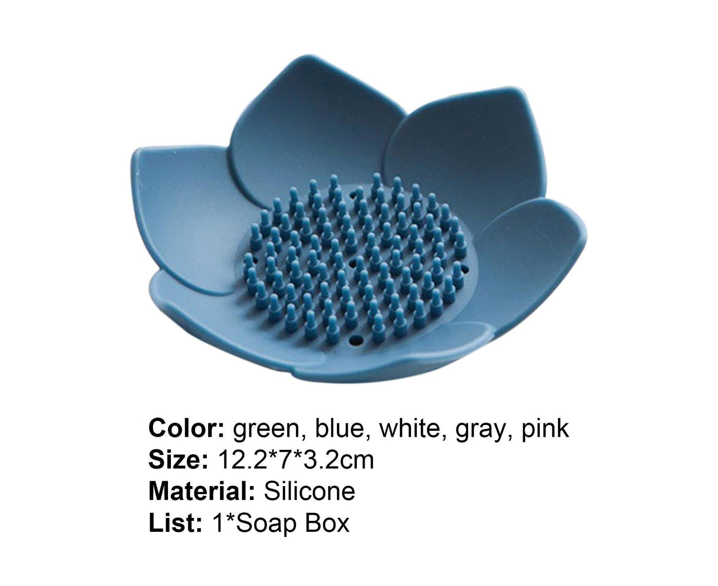 Soap Box Non-slip Lightweight Lotus Shape Box Silicone Draining Soap Dish for Home-Blue V1263-JX-2645