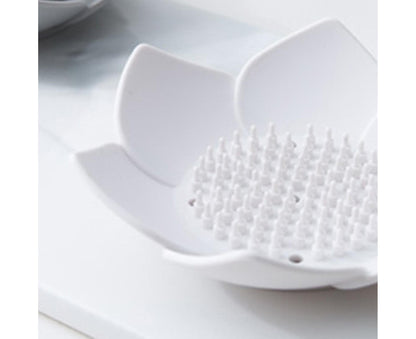 Soap Box Non-slip Lightweight Lotus Shape Box Silicone Draining Soap Dish for Home-White V1263-JX-2647