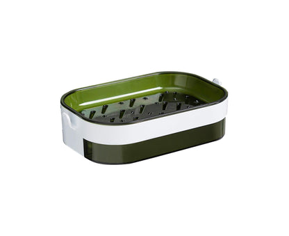 Soap Case Wall Mounted Ventilation Plastic Water Draining Dry Quickly Soap Sponge Dish for Bathroom-Green V1263-JX-2654