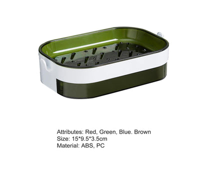 Soap Case Wall Mounted Ventilation Plastic Water Draining Dry Quickly Soap Sponge Dish for Bathroom-Green V1263-JX-2654
