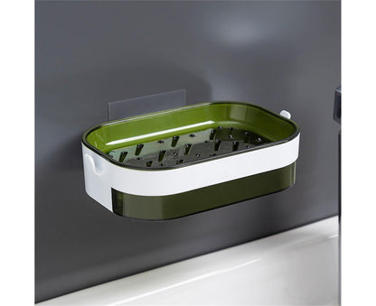 Soap Case Wall Mounted Ventilation Plastic Water Draining Dry Quickly Soap Sponge Dish for Bathroom-Green V1263-JX-2654