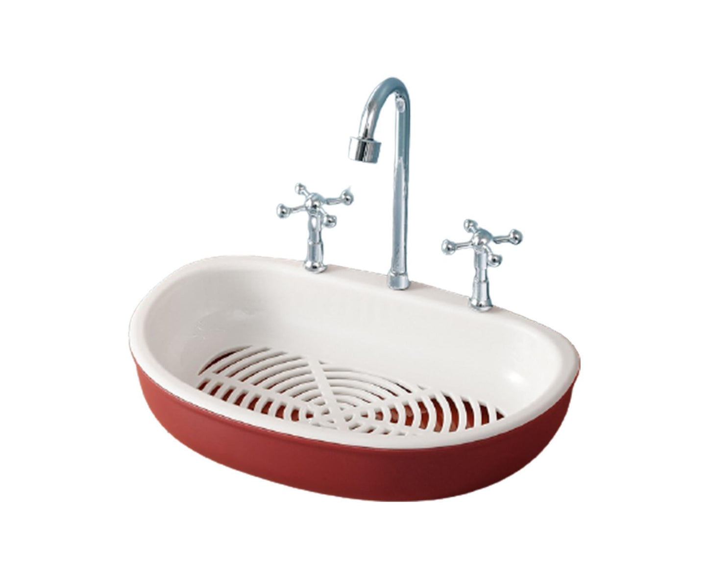 Soap Dish Creative Punch-free Double Layers Vanity Sink Shape Draining Soap Dish Bathroom Accessory-Wine Red V1263-JX-2655