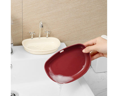Soap Dish Creative Punch-free Double Layers Vanity Sink Shape Draining Soap Dish Bathroom Accessory-Wine Red V1263-JX-2655