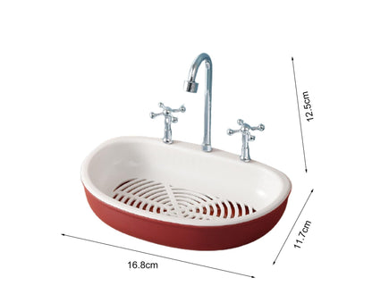 Soap Dish Creative Punch-free Double Layers Vanity Sink Shape Draining Soap Dish Bathroom Accessory-Wine Red V1263-JX-2655