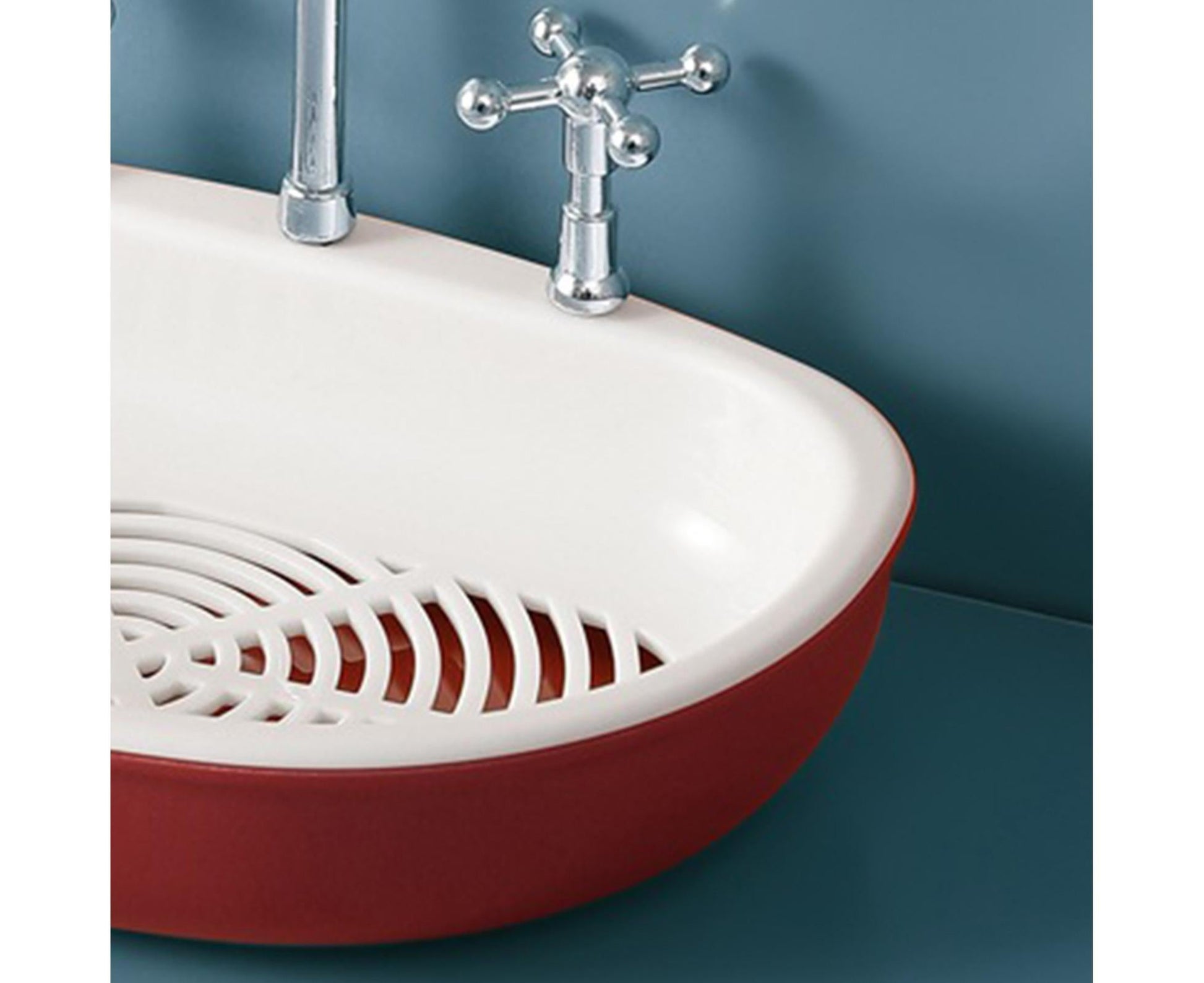 Soap Dish Creative Punch-free Double Layers Vanity Sink Shape Draining Soap Dish Bathroom Accessory-Wine Red V1263-JX-2655