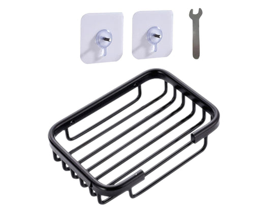Soap Dish Self-draining Easy Installation Space Aluminum Simple Reused Soap Box for Shower-Black V1263-JX-2661