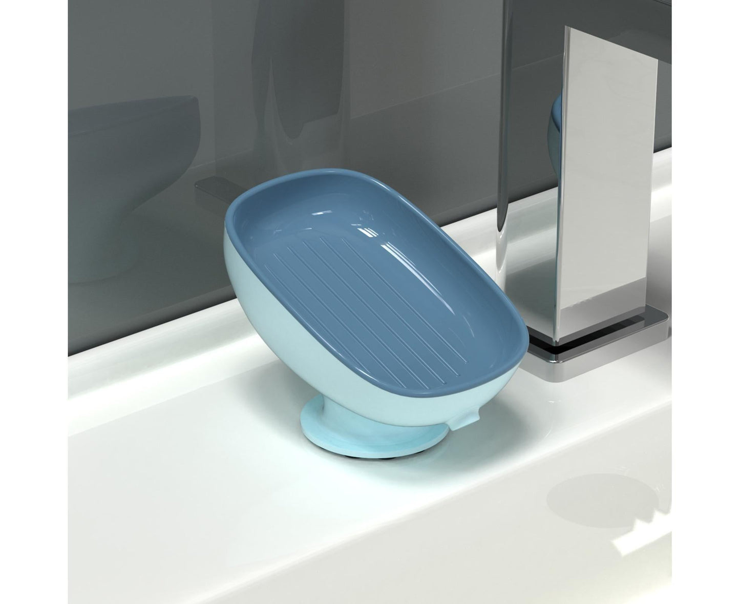 Soap Dish Self-Draining Keep Soap Dry Double Layer Design Super Suction Cup Soap Dish Bathroom Supplies -Blue V1263-JX-2662