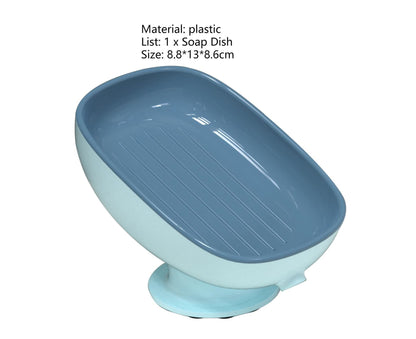 Soap Dish Self-Draining Keep Soap Dry Double Layer Design Super Suction Cup Soap Dish Bathroom Supplies -Blue V1263-JX-2662