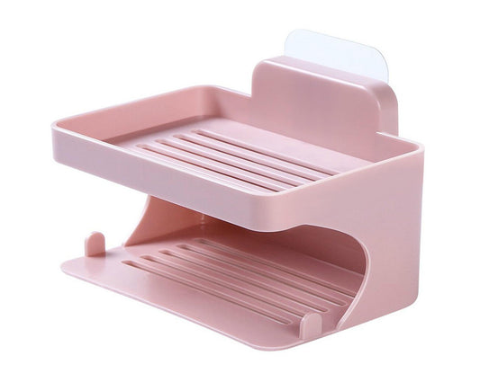 Soap Holder Double Deck Wall Mount No Punching Trace Free Non-slip Storage ABS Self Draining Soap Rack V1263-JX-2665
