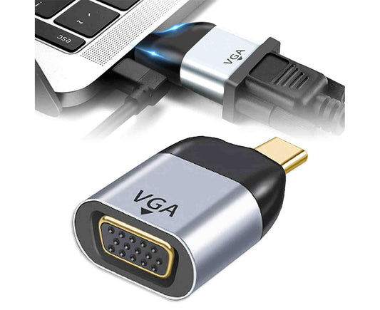 Portable Dual Ports USB Type C to VGA 1080P 4K 60HZ Adapter for Thunderbolt 3 - Grey V1263-JX-267